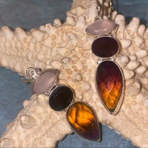 Gorgeous bi-color Ametrine + Onyx faceted cut statement earrings